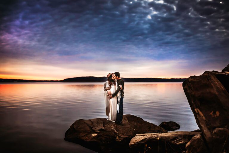 Maternity Session at Lake Red Rock during sunset.